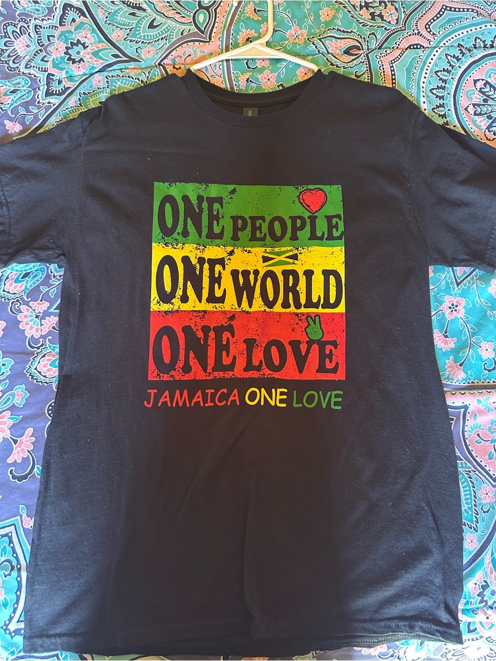 Black Jamaica One Love Graphic Tee - One People One World One Love